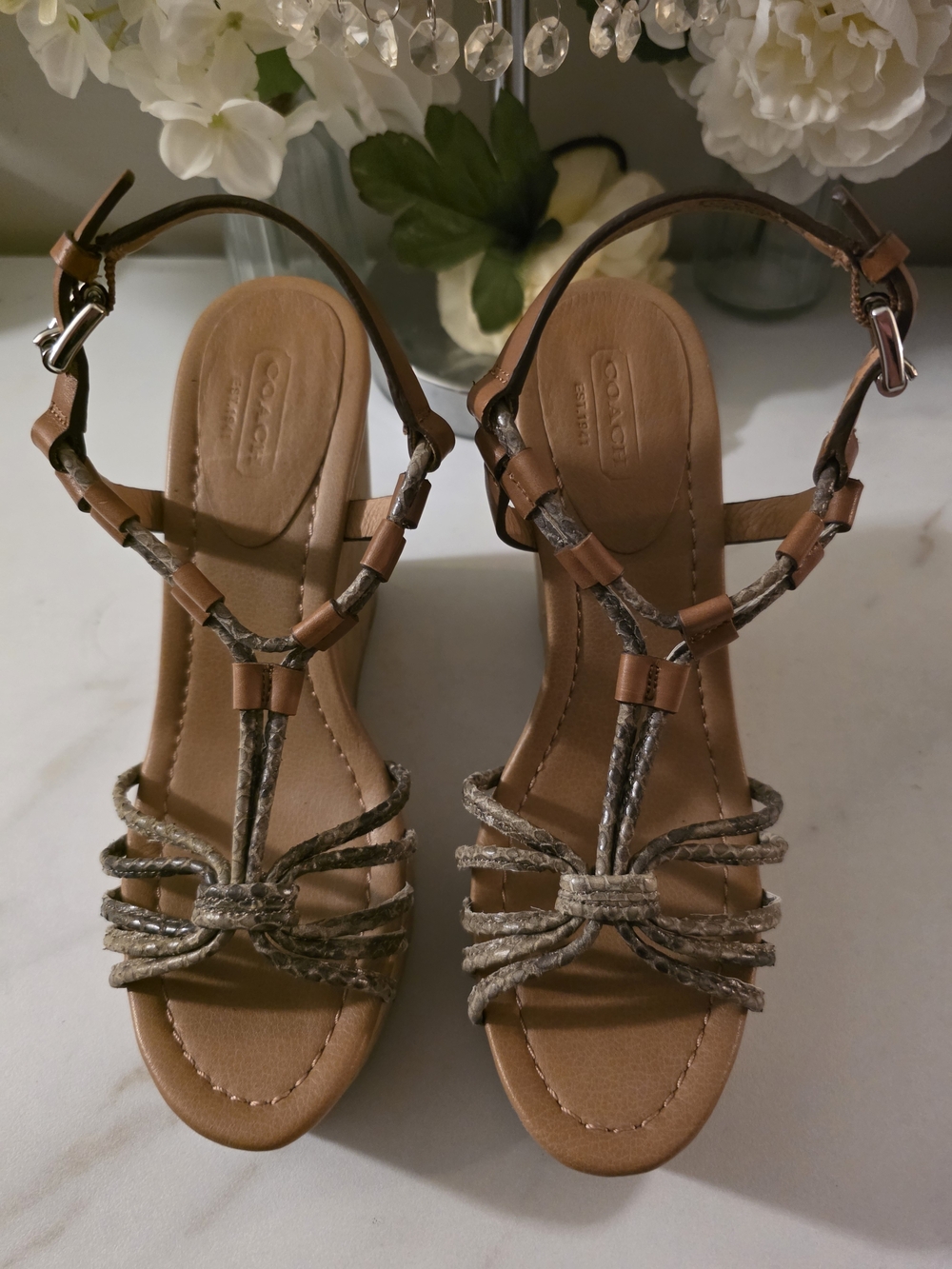 Coach Tan Leather Sandals with  Braided Straps
